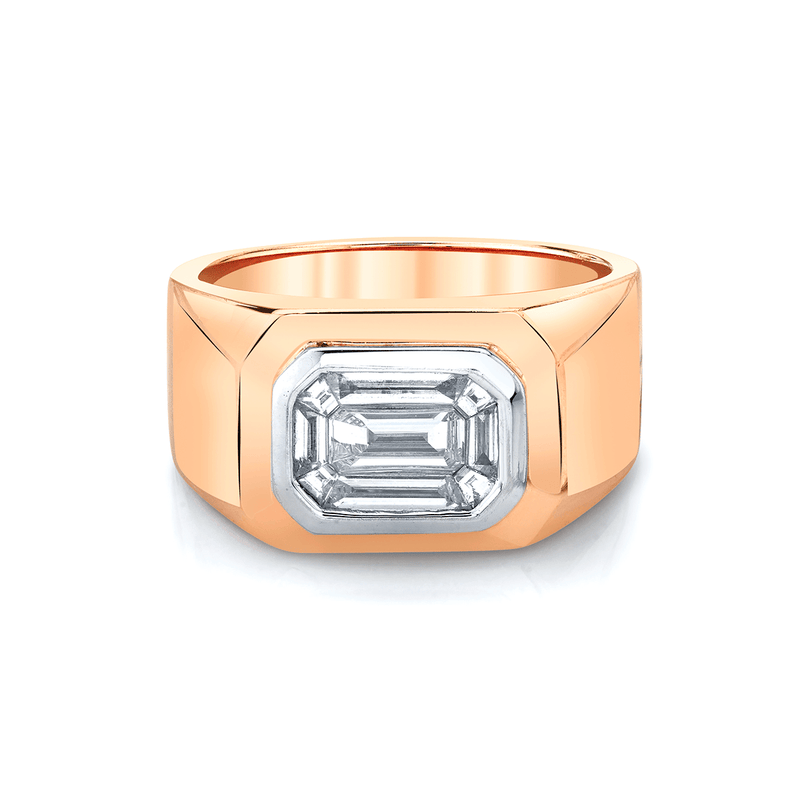 Signet Ring with Mosaic Diamond Center Rose Gold 3 by Logan Hollowell Jewelry