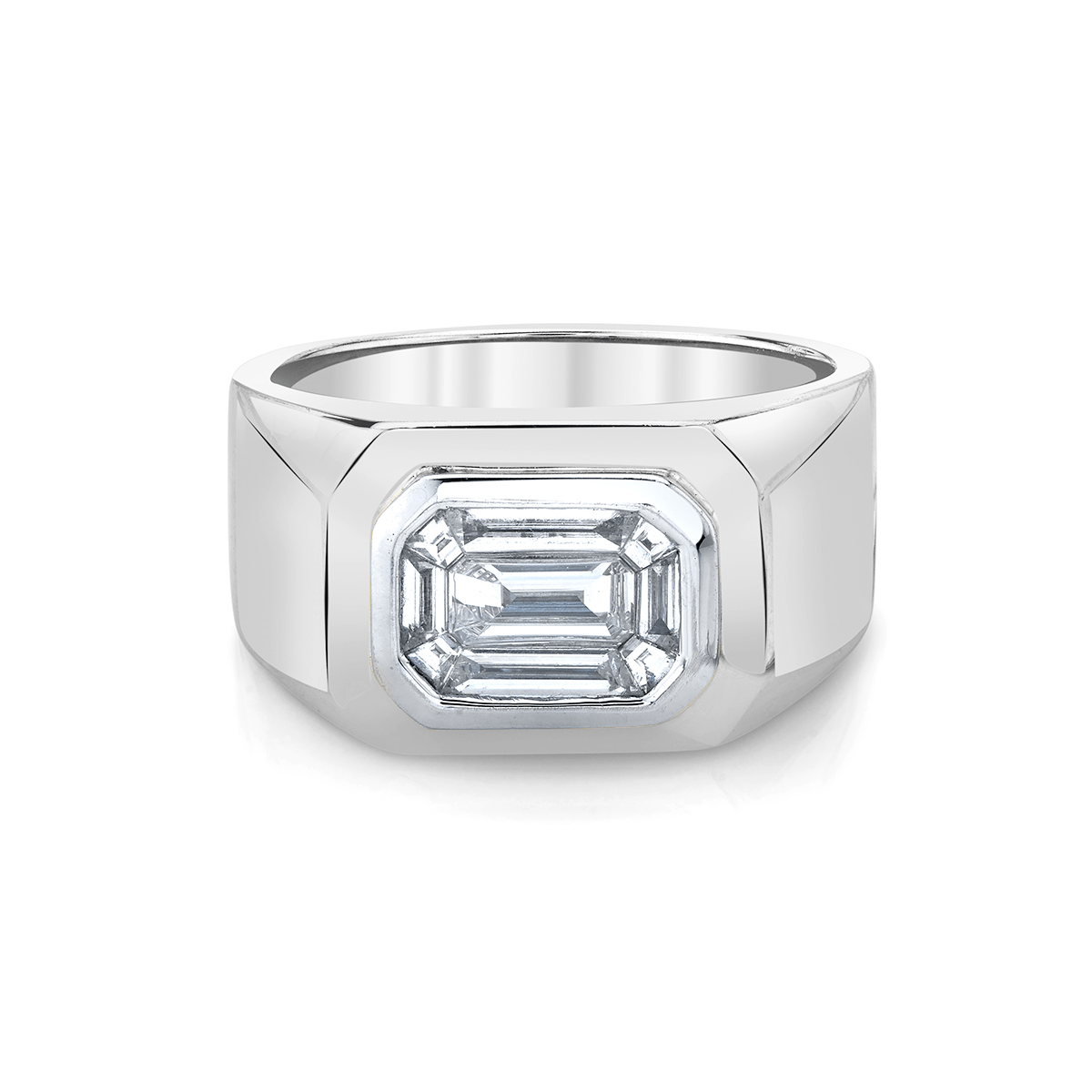 Men's Signet Ring with Mosaic Diamond Center White Gold 8 by Logan Hollowell Jewelry