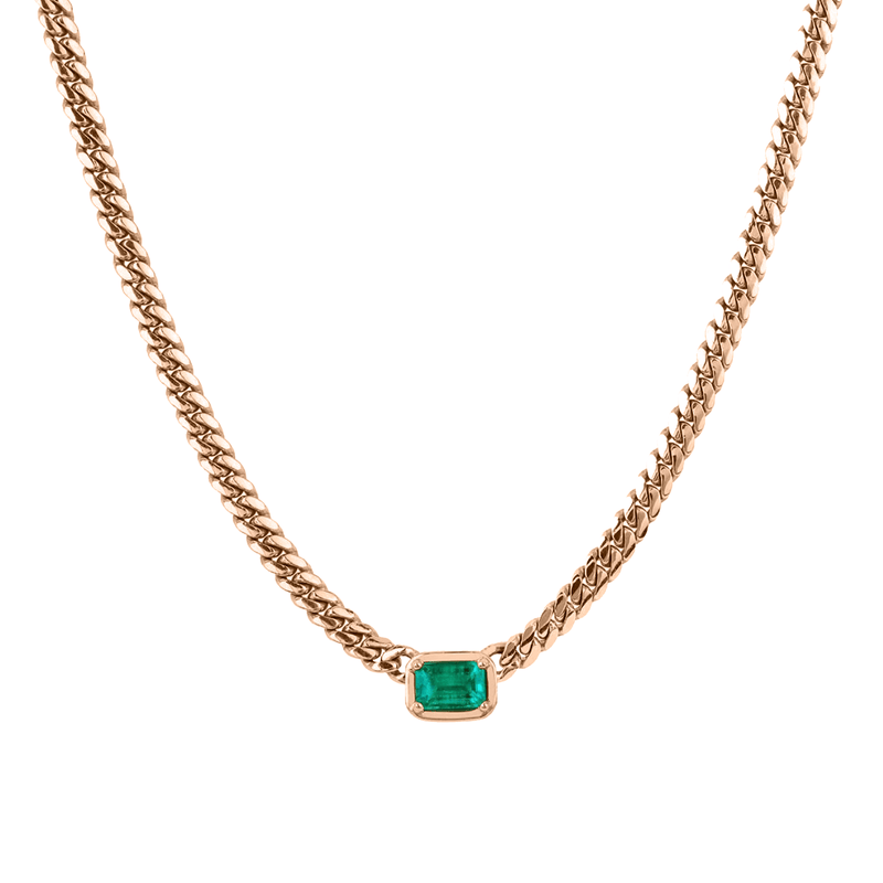 Emerald Cut Emerald Cuban Choker Rose Gold 14" by Logan Hollowell Jewelry