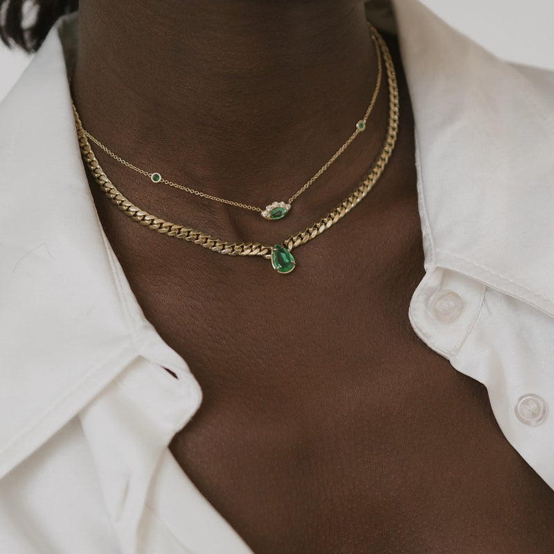 5 Emerald Orbit Bezel Choker with Angel Eye Emerald Center by Logan Hollowell Jewelry