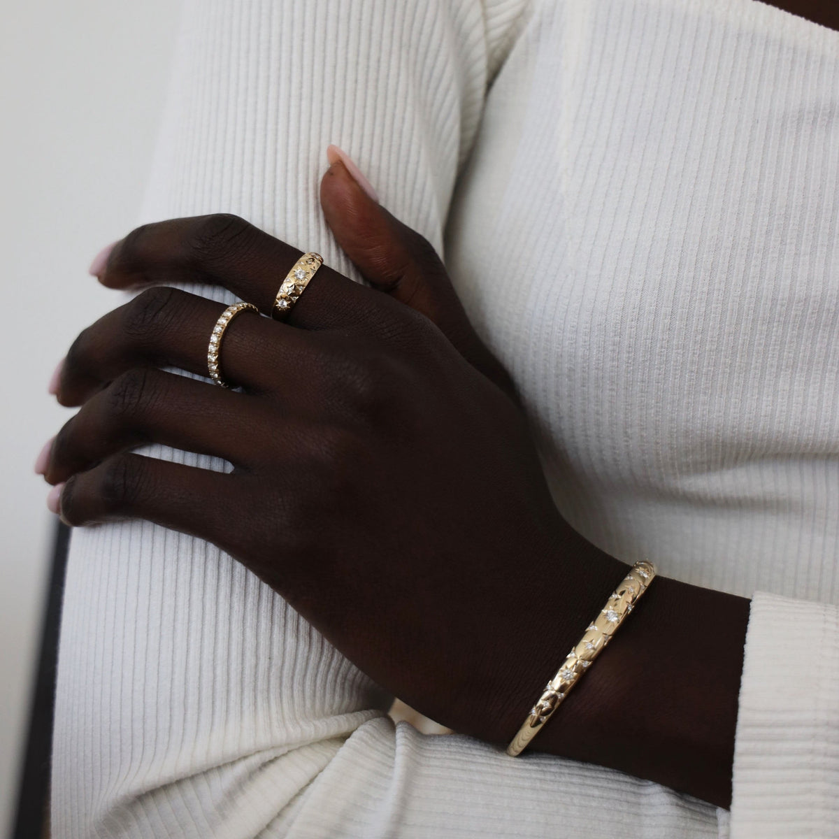 Star Set Rounded Diamond Bracelet with Pavé by Logan Hollowell Jewelry