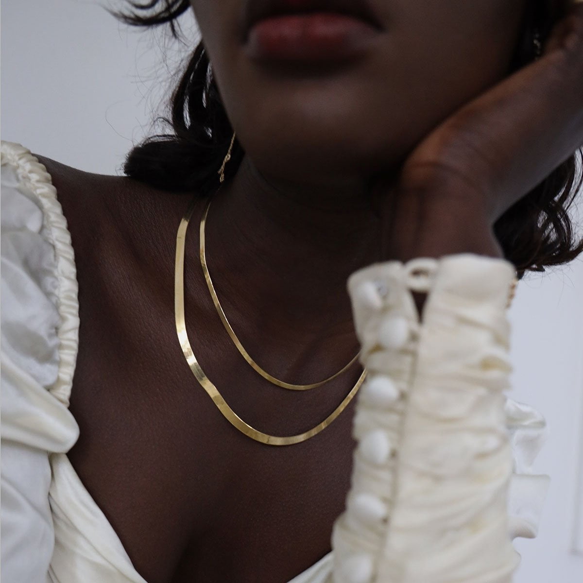 Small Liquid Gold Herringbone Necklace by Logan Hollowell Jewelry