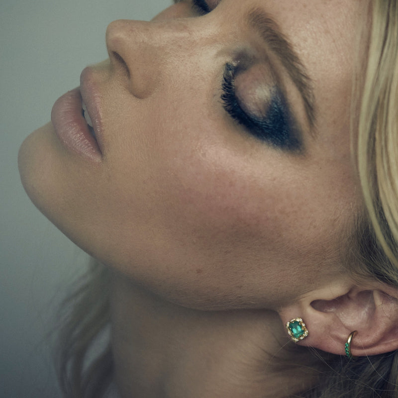 Micro Queen Emerald Cut Emerald Earrings with Sprinkled Diamonds | Ready to Ship by Logan Hollowell Jewelry