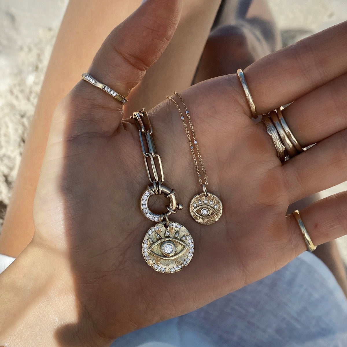 Diamond Petite Eye of Protection Coin Pendant by Logan Hollowell Jewelry
