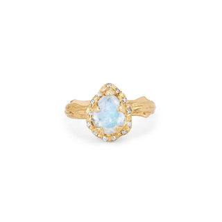 Micro Queen Water Drop Moonstone Rose Thorn Ring with Sprinkled Diamonds 2.5 Yellow Gold  by Logan Hollowell Jewelry