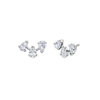 18k Baby Reverse Triple Water Drop Diamond Studs White Gold Pair  by Logan Hollowell Jewelry