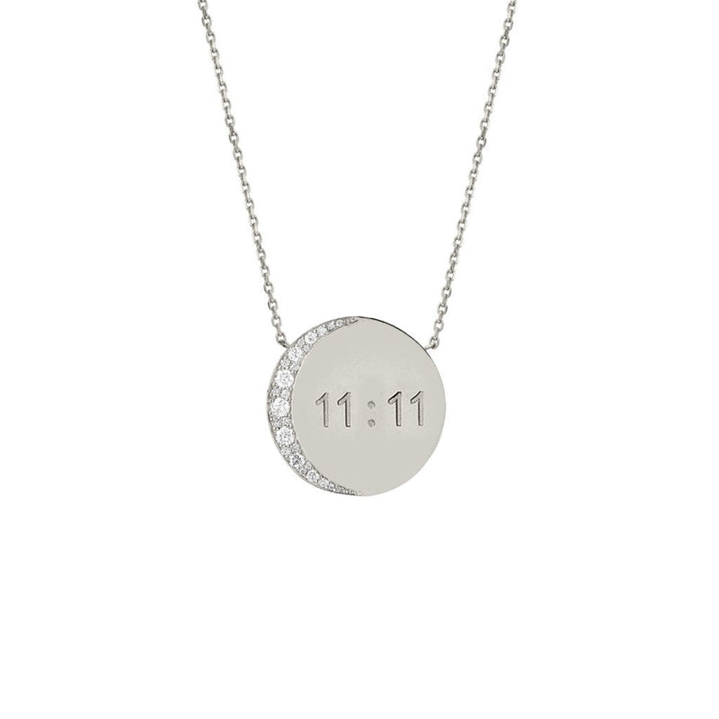 Mini 11:11 Moon Necklace White Gold 16" by Logan Hollowell Jewelry