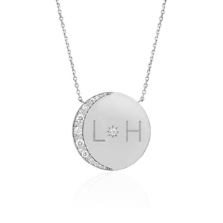 Custom Classic "Love You To The Moon and Back" Necklace with Diamonds White Gold With Star Set Diamond Center 16" by Logan Hollowell Jewelry