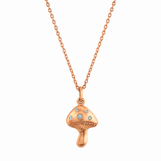 Magic Mushroom Necklace with Diamonds Rose Gold 16"-18"  by Logan Hollowell Jewelry