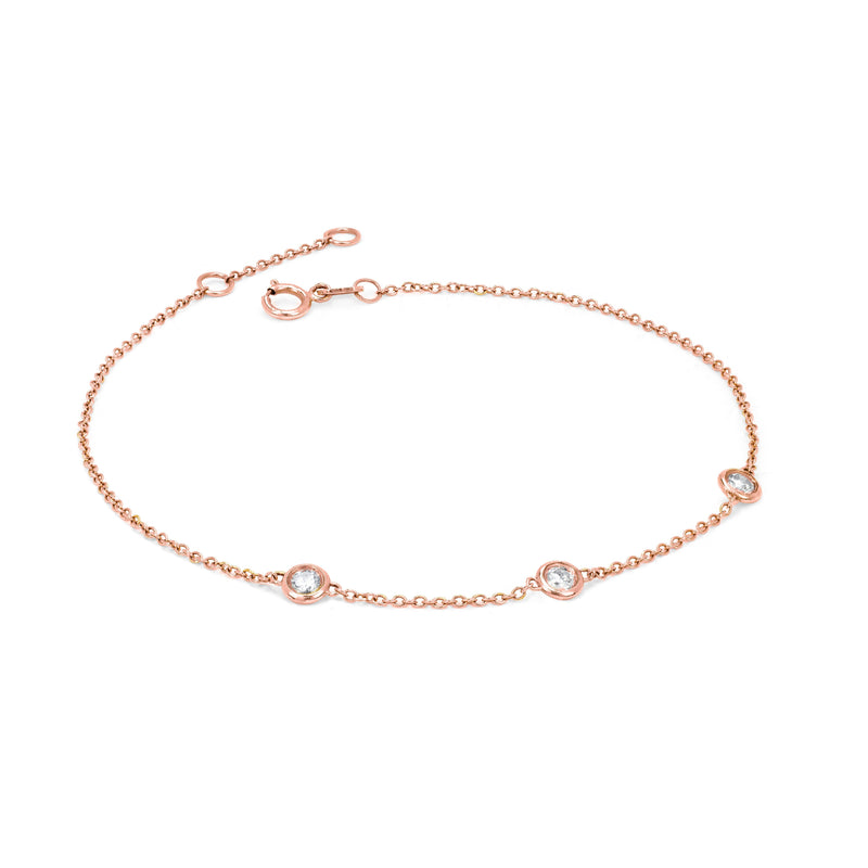 3 Diamond Orbit Bezel Bracelet | Ready to Ship Rose Gold by Logan Hollowell Jewelry