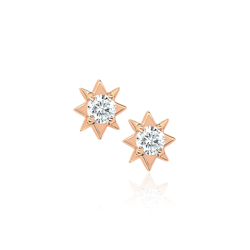 Mini North Star Diamond Studs Rose Gold Pair by Logan Hollowell Jewelry