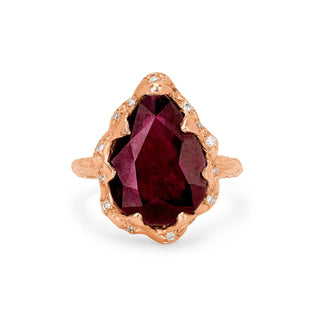 Queen Water Drop Ruby Ring with Sprinkled Diamonds Rose Gold 5  by Logan Hollowell Jewelry