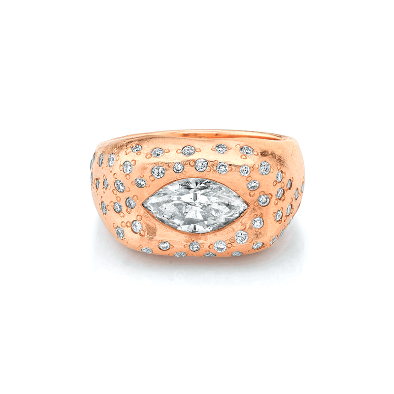Pavé Diamond Oracle Ring with Angel Eye Diamond Center Rose Gold 2.5 by Logan Hollowell Jewelry
