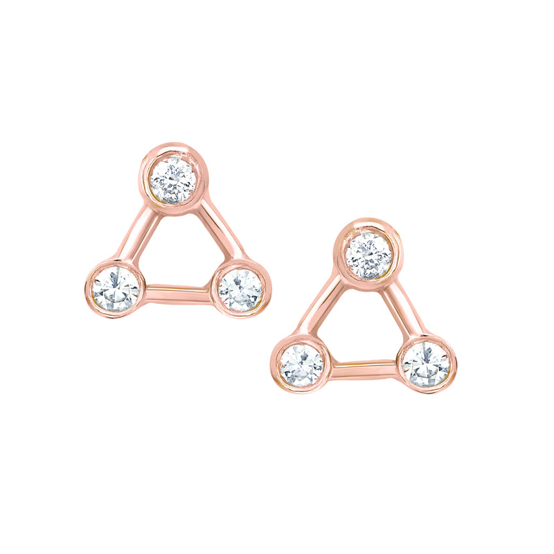 Mini Summer Triangle Diamond Constellation Earrings Rose Gold Pair by Logan Hollowell Jewelry