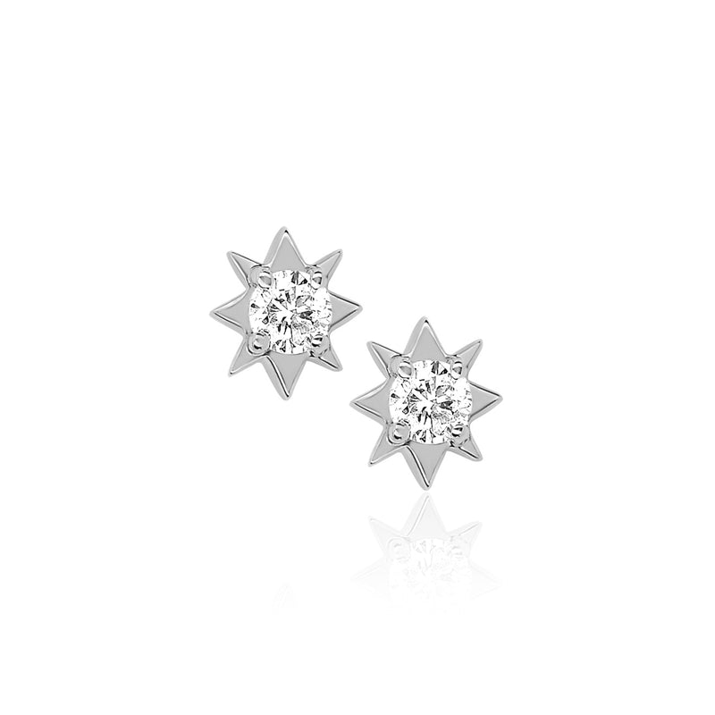 Mini North Star Diamond Studs White Gold Pair by Logan Hollowell Jewelry