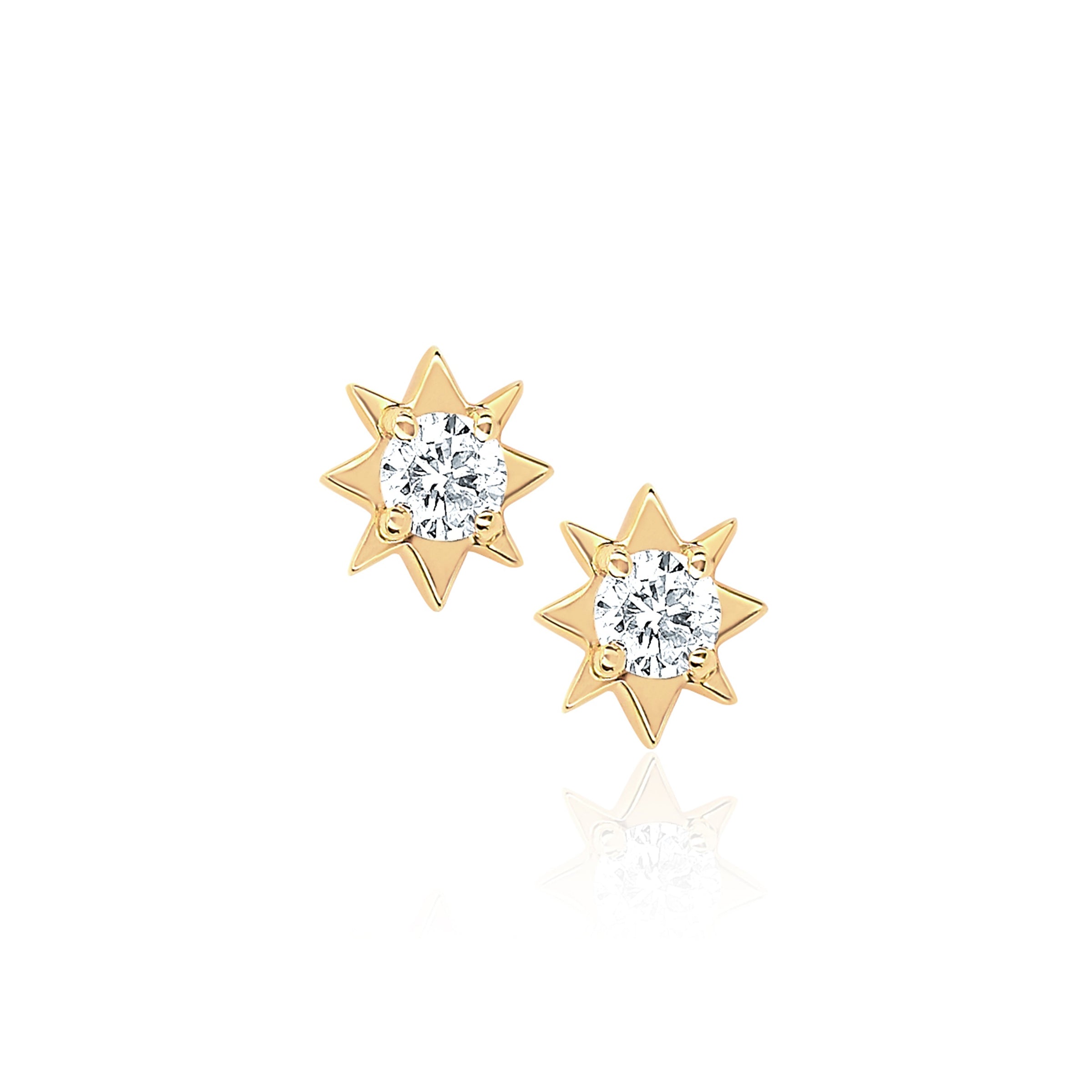 Mini North Star Diamond Studs Yellow Gold Pair by Logan Hollowell Jewelry