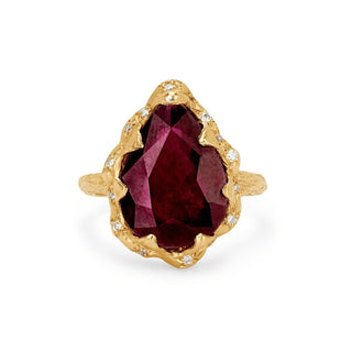 Queen Water Drop Ruby Ring with Sprinkled Diamonds Yellow Gold 5  by Logan Hollowell Jewelry