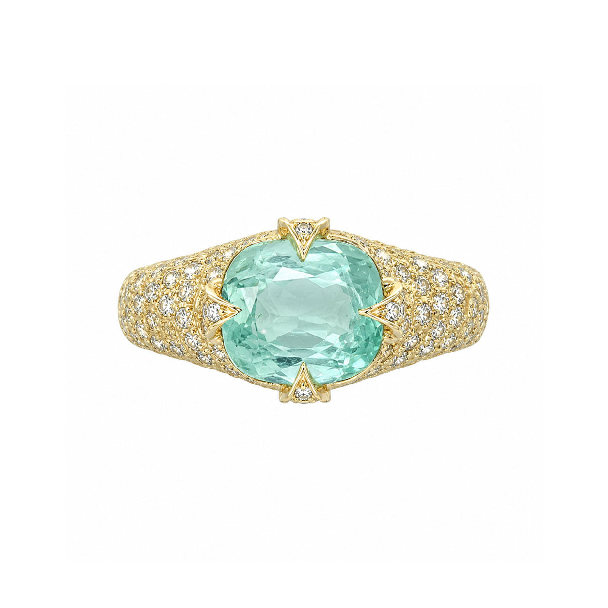 Queen 2.0 Pavé Paraiba Ring Yellow Gold 6 by Logan Hollowell Jewelry