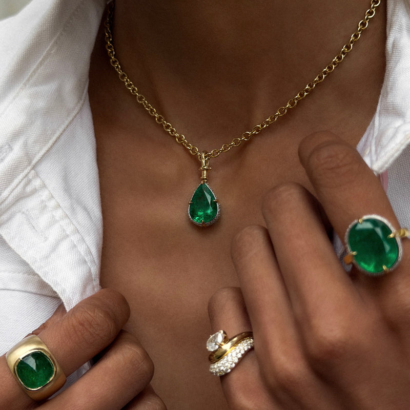 Emerald Water Drop Necklace Enhancer by Logan Hollowell Jewelry