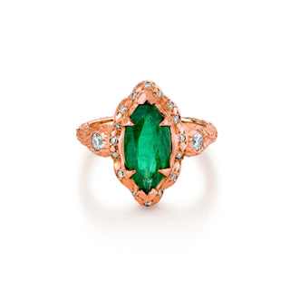 Queen Marquise Emerald Ring Rose Gold 3  by Logan Hollowell Jewelry