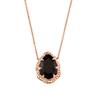 Queen Water Drop Onyx Necklace with Full Pave Halo Rose Gold   by Logan Hollowell Jewelry