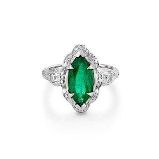 Queen Marquise Emerald Ring White Gold 3  by Logan Hollowell Jewelry