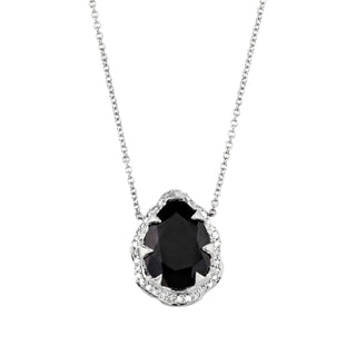 Queen Water Drop Onyx Necklace with Full Pave Halo White Gold   by Logan Hollowell Jewelry