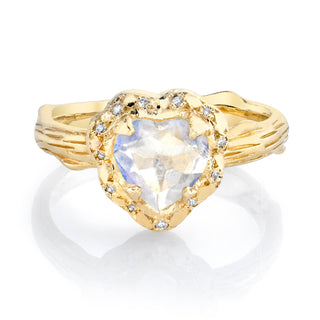 Atlantis Heart Moonstone Ring with Sprinkled Diamonds | Ready to Ship 6 Yellow Gold  by Logan Hollowell Jewelry