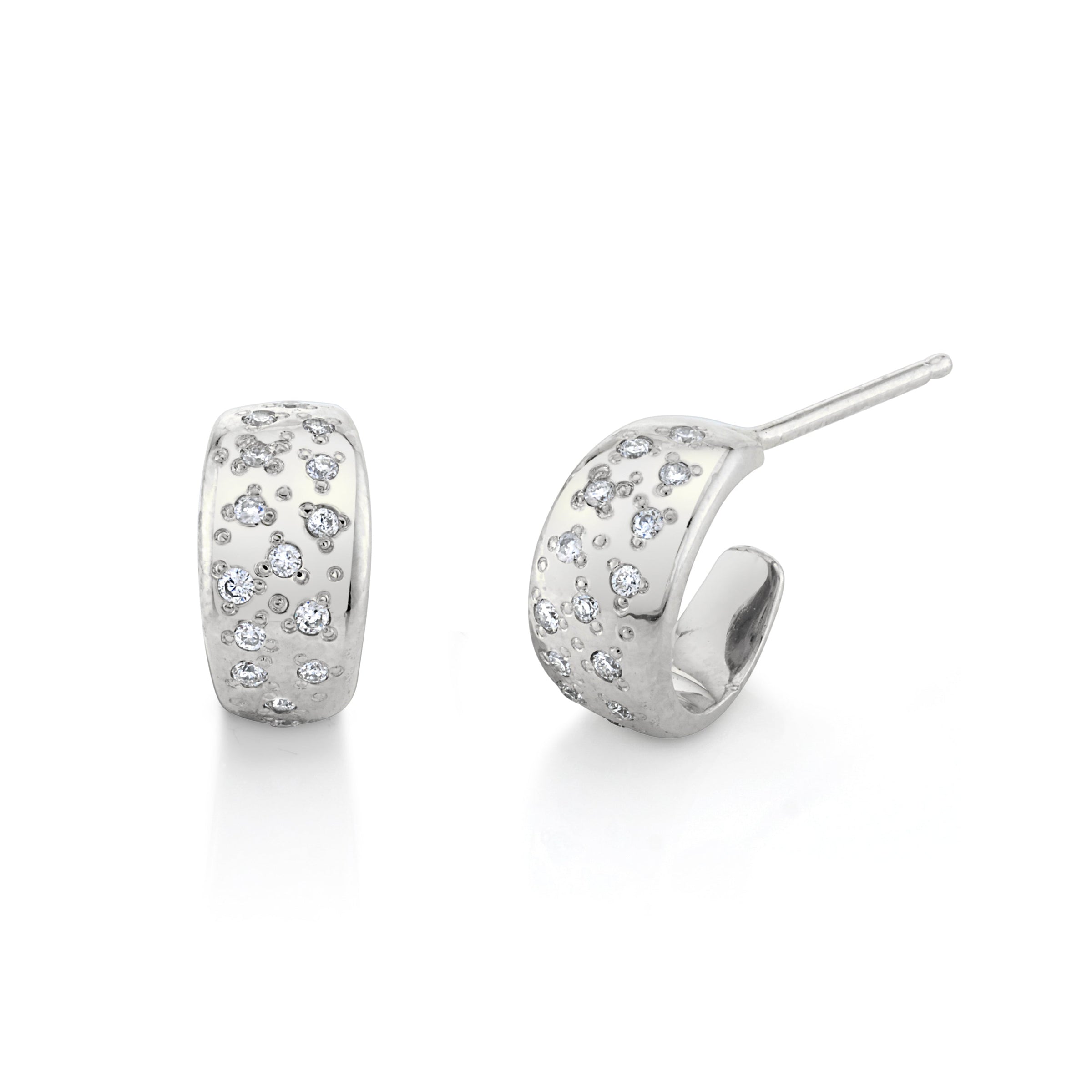 Mini Gold Hoop Stud with Sprinkled Diamonds White Gold Pair by Logan Hollowell Jewelry