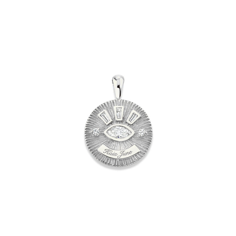 Medium Diamond Angel Eye Coin Necklace w/ Tapered Baguettes White Gold Pendant Only by Logan Hollowell Jewelry