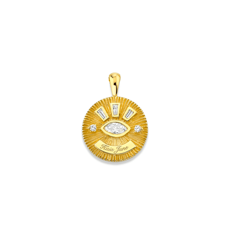 Medium Diamond Angel Eye Coin Necklace w/ Tapered Baguettes Yellow Gold Pendant Only by Logan Hollowell Jewelry