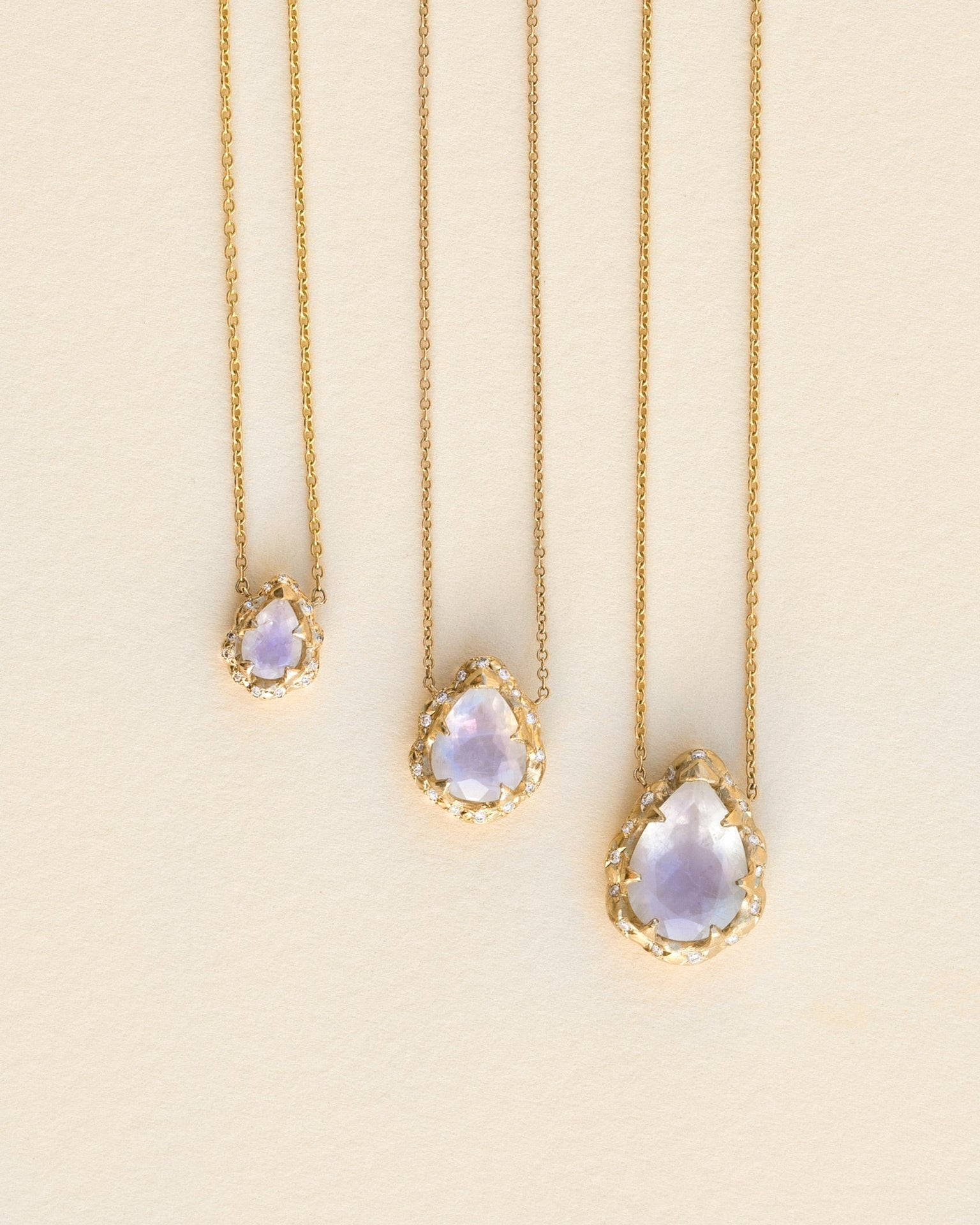 Micro Queen Water Drop Moonstone Necklace with Pavé Diamond Halo | Ready to Ship by Logan Hollowell Jewelry