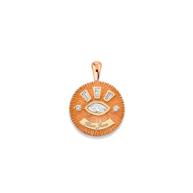 Medium Diamond Angel Eye Coin Necklace w/ Tapered Baguettes Rose Gold Pendant Only by Logan Hollowell Jewelry