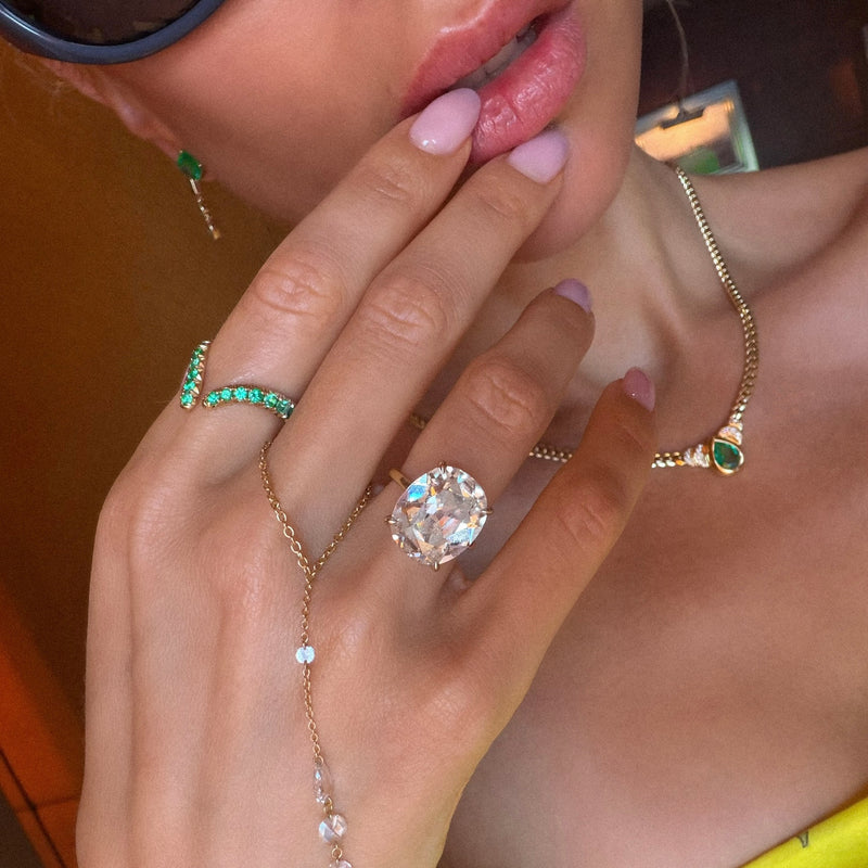 French Pavé Emerald Tusk Ring