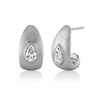 Medium Tusk Earrings with Water Drop Diamond White Gold   by Logan Hollowell Jewelry