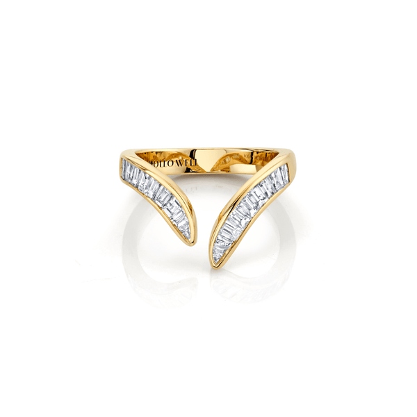 Baguette Diamond Tusk Ring Yellow Gold 3 by Logan Hollowell Jewelry