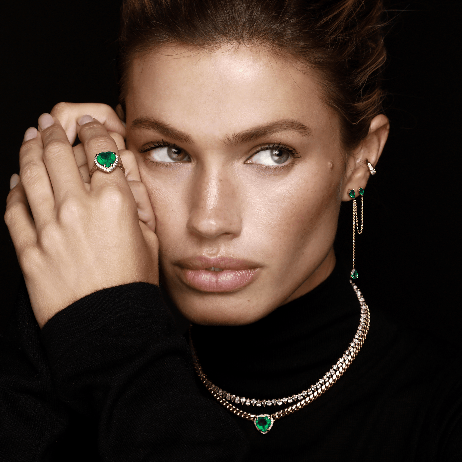 Large Emerald Heart Pavé Unity Toggle Cuban Necklace by Logan Hollowell Jewelry
