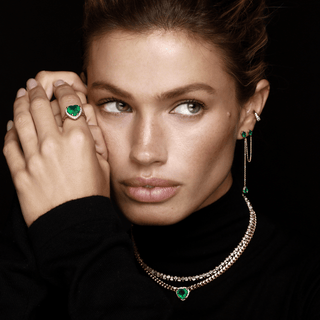 Large Emerald Heart Pavé Unity Toggle Cuban Necklace by Logan Hollowell Jewelry