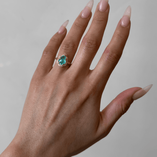 18K Baby Queen Water Drop Paraiba Ring with Full Pavé Diamond Halo | Ready to Ship    by Logan Hollowell Jewelry