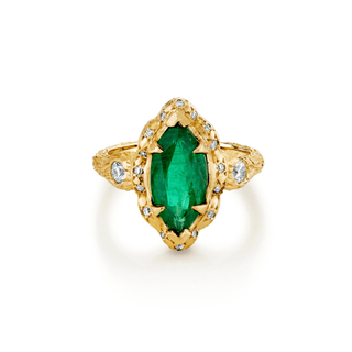Queen Marquise Emerald Ring Yellow Gold 3  by Logan Hollowell Jewelry