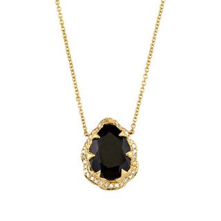 Queen Water Drop Onyx Necklace with Full Pave Halo | Ready to Ship Yellow Gold by Logan Hollowell Jewelry