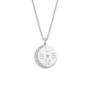 Classic 4 Initial "Love You To The Moon" Necklace with Star Set Diamond White Gold 16"  by Logan Hollowell Jewelry