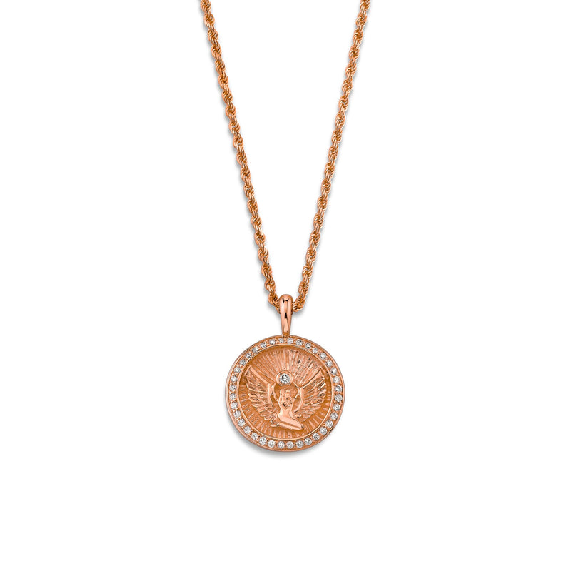 Mini Lady Isis Diamond Pavé Halo Coin Pendant Rose Gold 16" by Logan Hollowell Jewelry