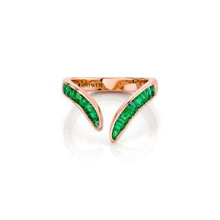 Baby Baguette Emerald Tusk Ring Rose Gold 3  by Logan Hollowell Jewelry