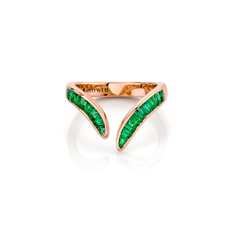 Baguette Emerald Tusk Ring Rose Gold 3  by Logan Hollowell Jewelry