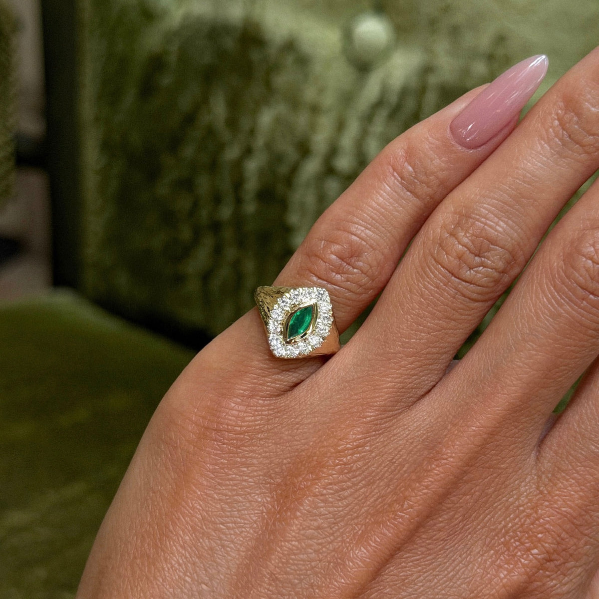 Forest Queen Signet Emerald Ring by Logan Hollowell Jewelry