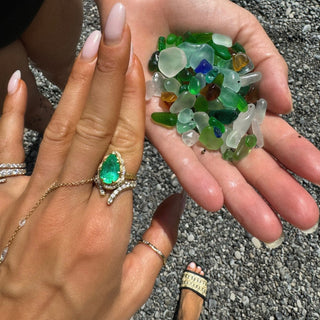 Classic Queen Water Drop Emerald Ring with Full Pavé Diamond Halo by Logan Hollowell Jewelry