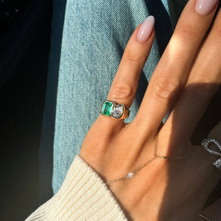 Toi Et Moi River Emerald and Diamond Ring by Logan Hollowell Jewelry