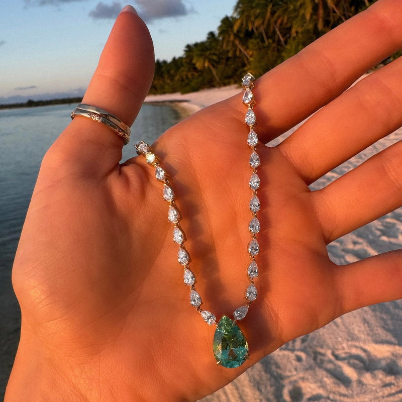 Water Drop Paraiba & Diamond Necklace by Logan Hollowell Jewelry