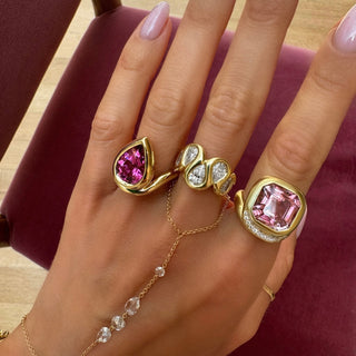 Enigma Emerald Cut Pink Tourmaline Ring with Pavé Diamonds by Logan Hollowell Jewelry